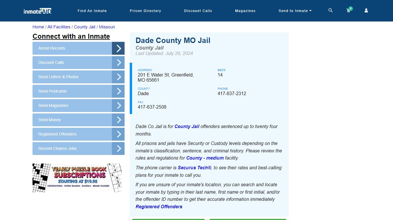 Dade County MO Jail - Inmate Locator